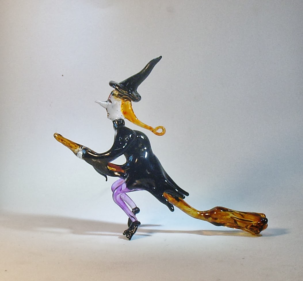 Glassbloggery: Glass Flying Witch on a Broom.