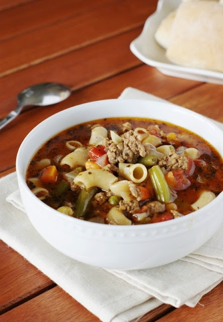 15+ Dinner Recipes with Ground Beef - Cheeseburger Macaroni Vegetable Soup Image