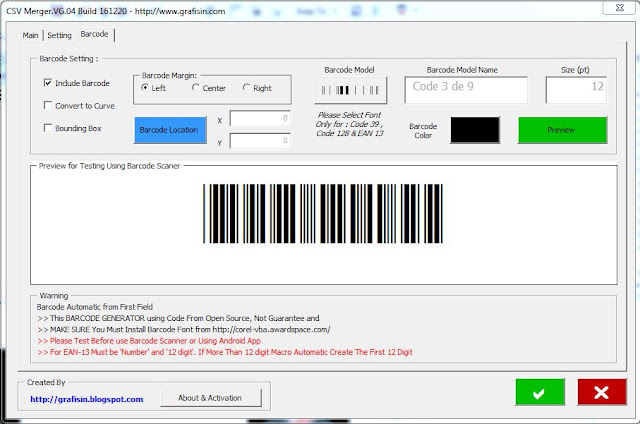 Barcode Generator Macro for Corel Draw GRAFISin CSV Merger for CorelDraw X7