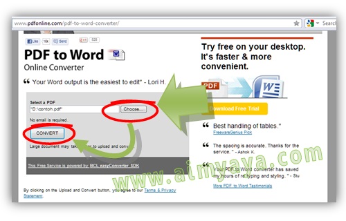 Gambar: Langkah 2. Cara melakukan Convert PDF to WORD secara online.  Konversi file PDF ke word menggunakan pdfonline. Masukkan file PDF yang akan di konversi ke word 