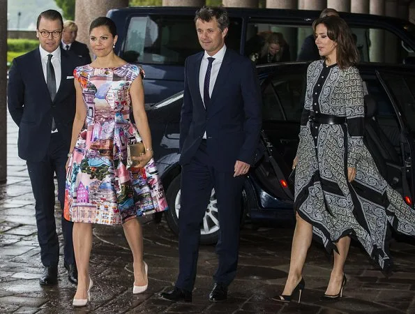 Princess Mary wore Gianvito Rossi Mesh paneled suede pumps, Princess Victoria carried Anya Hindmarch Gold Metallic Clutch