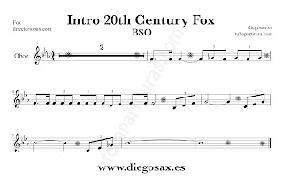 Partitura de la Sintonía de la 20th Century Fox para Oboe by Alfred Newman Sheet Music for Oboe Music Scores