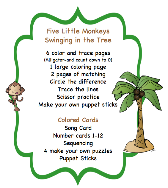  Five Little Monkeys Swinging In A Tree Printable Preschool Printables