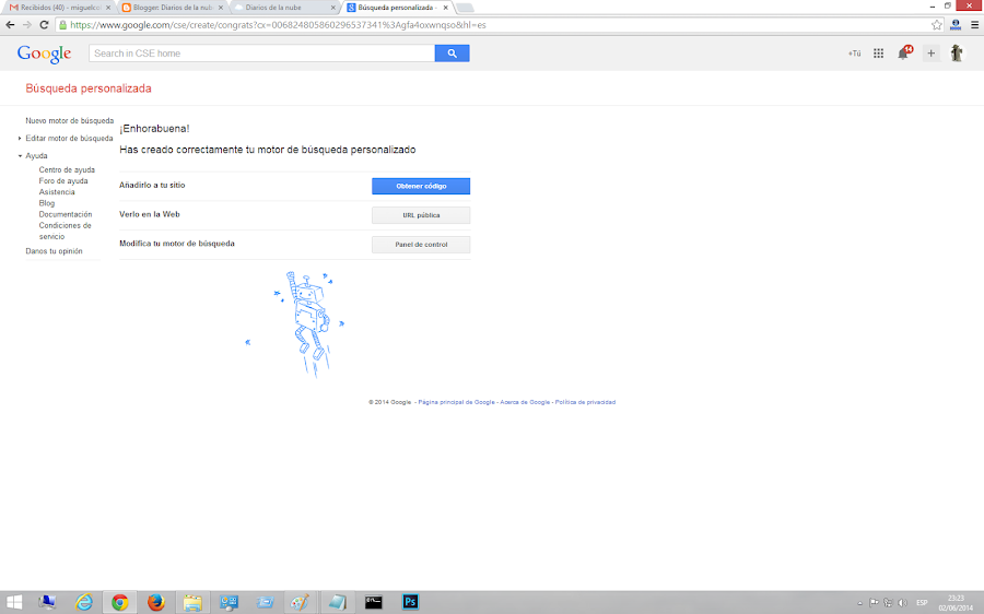 Finalizando creación de motor personalizado de Google