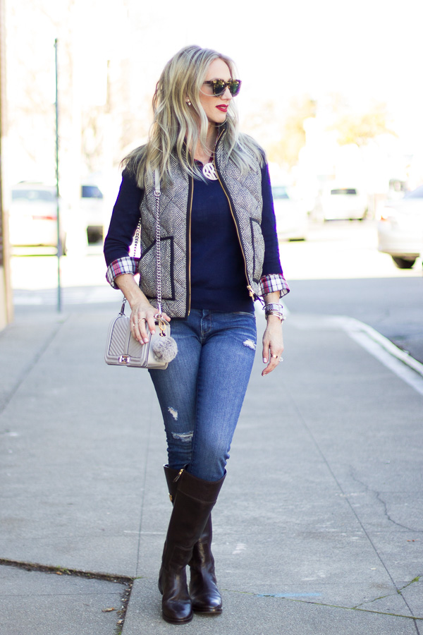 layered plaid with sweater