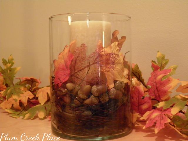 fall, fall centerpiece, fall candle holder