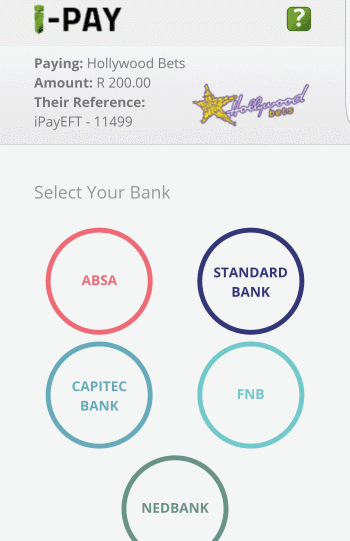 Select the bank you use for internet banking Select the bank you use for internet banking - iPAY Method - Hollywoodbets Mobisite