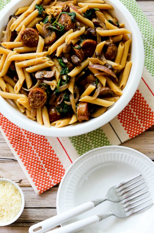 Kalyn's Kitchen® Penne Pasta with Spicy Italian Sausage, Mushrooms