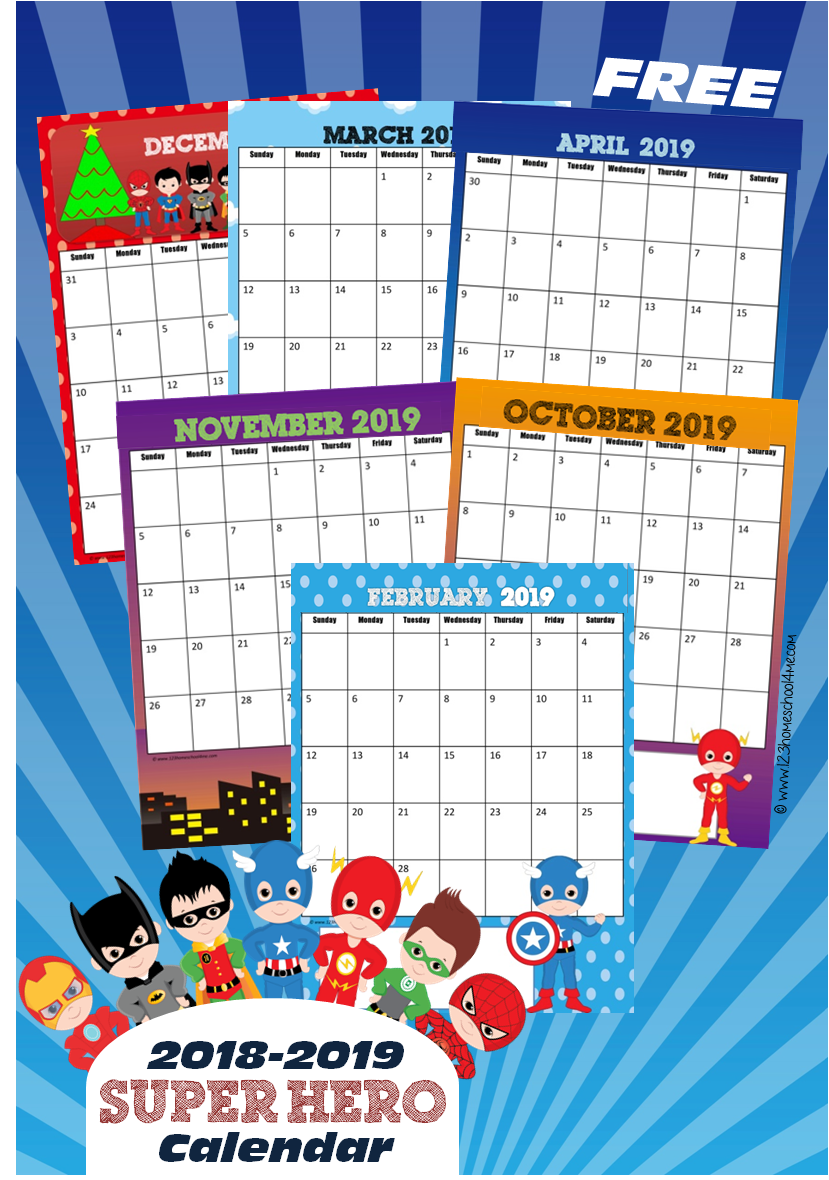 free super hero printable calendar