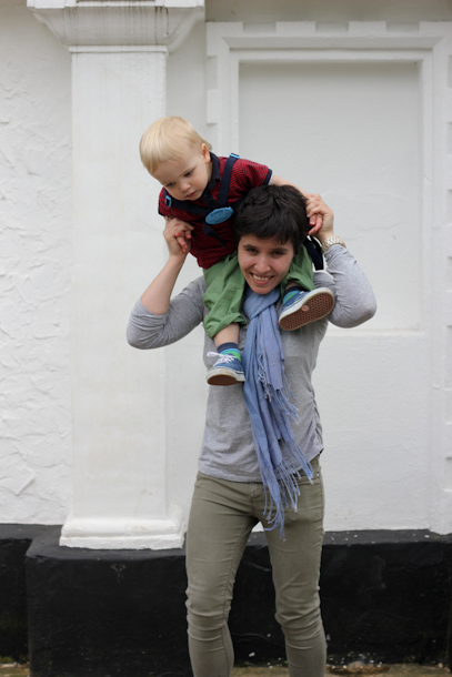 Boy sitting on shoulders