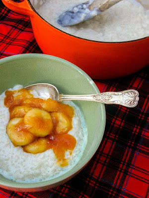 creamy rice pudding with toffee bananas