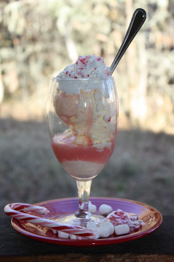 pass the peas, please sundae with marshmallow peppermint sauce