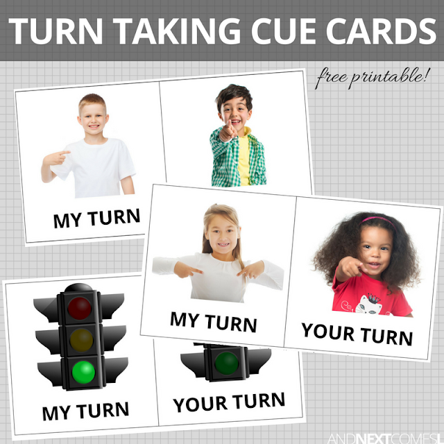 Free printable visual turn taking cue cards for kids from And Next Comes L
