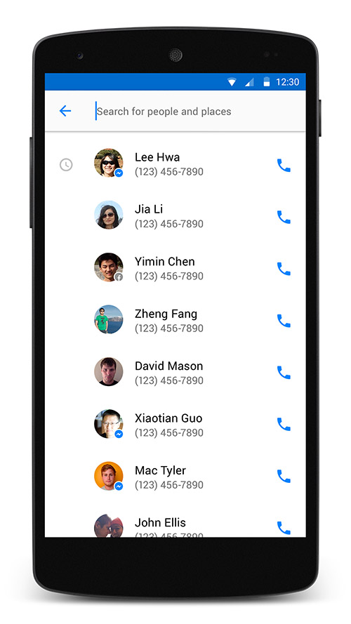 Search for facebook friends, phone contacts and others