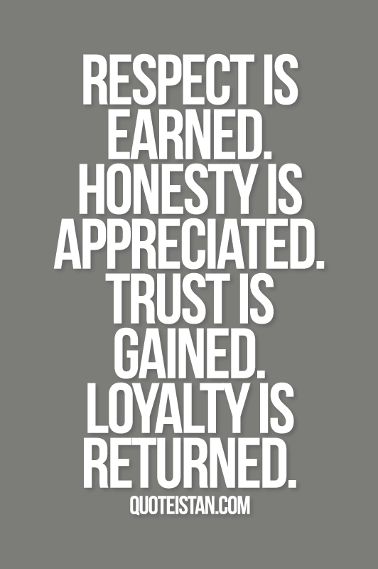Respect is earned. Honesty is appreciated. Trust is gained. Loyalty is returned.