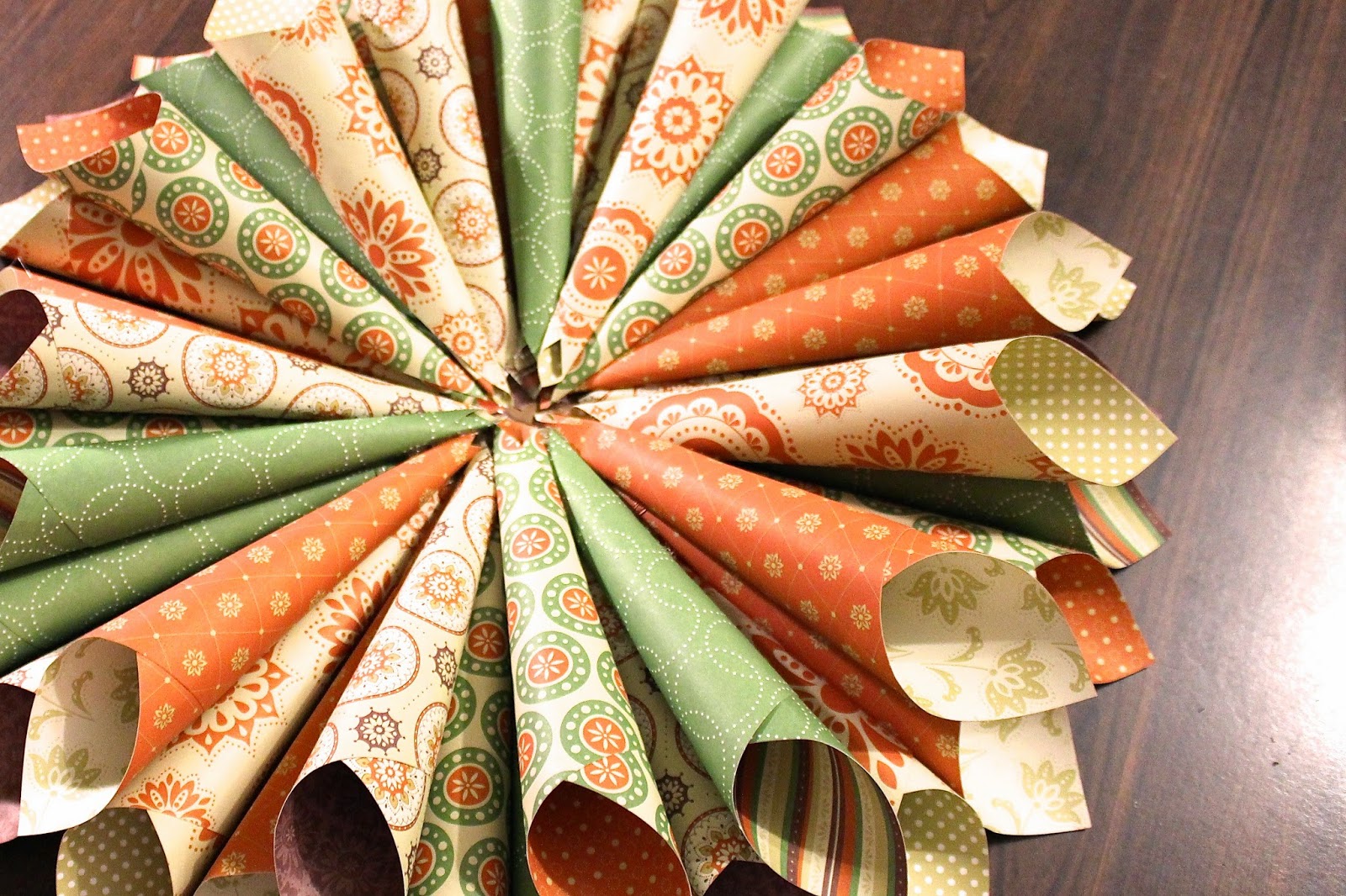Flannel Jammies Farm a paper cone wreath tutorial for Autumn...