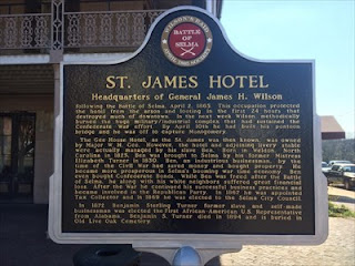 A information board of St. James Hotel, Selma, Alabama