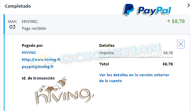 Hiving Paga por Paypal Mayo 2018