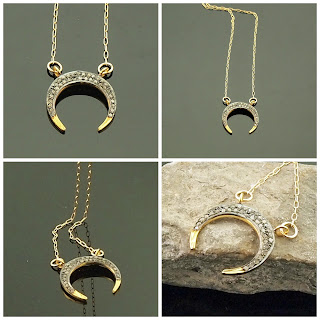Diamond Necklace Modern Moon 925 Sterling Silver Inverted Crescent Moon with Diamond Pave and 24K Gold Vermeil Overlay on 14K Gold Filled 19 Inch Choker April Birthstone Gift Layering Necklace