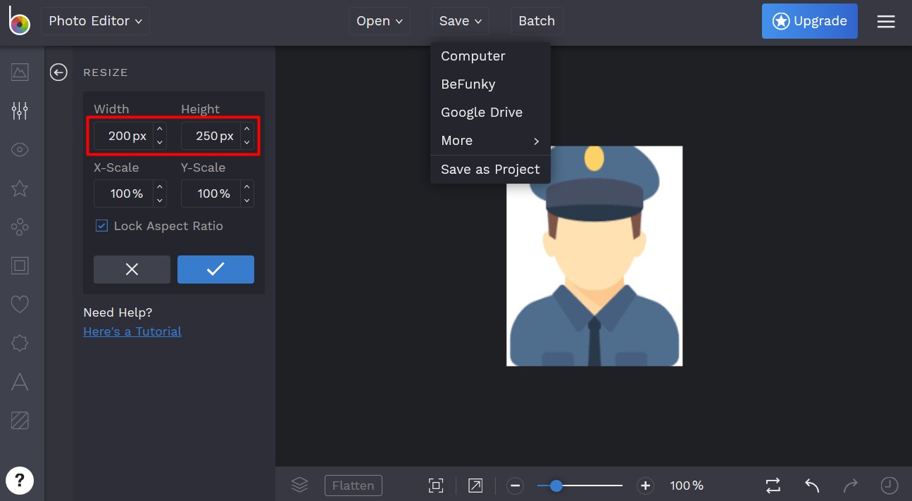 How to resize photograph and signature to certain width and height in