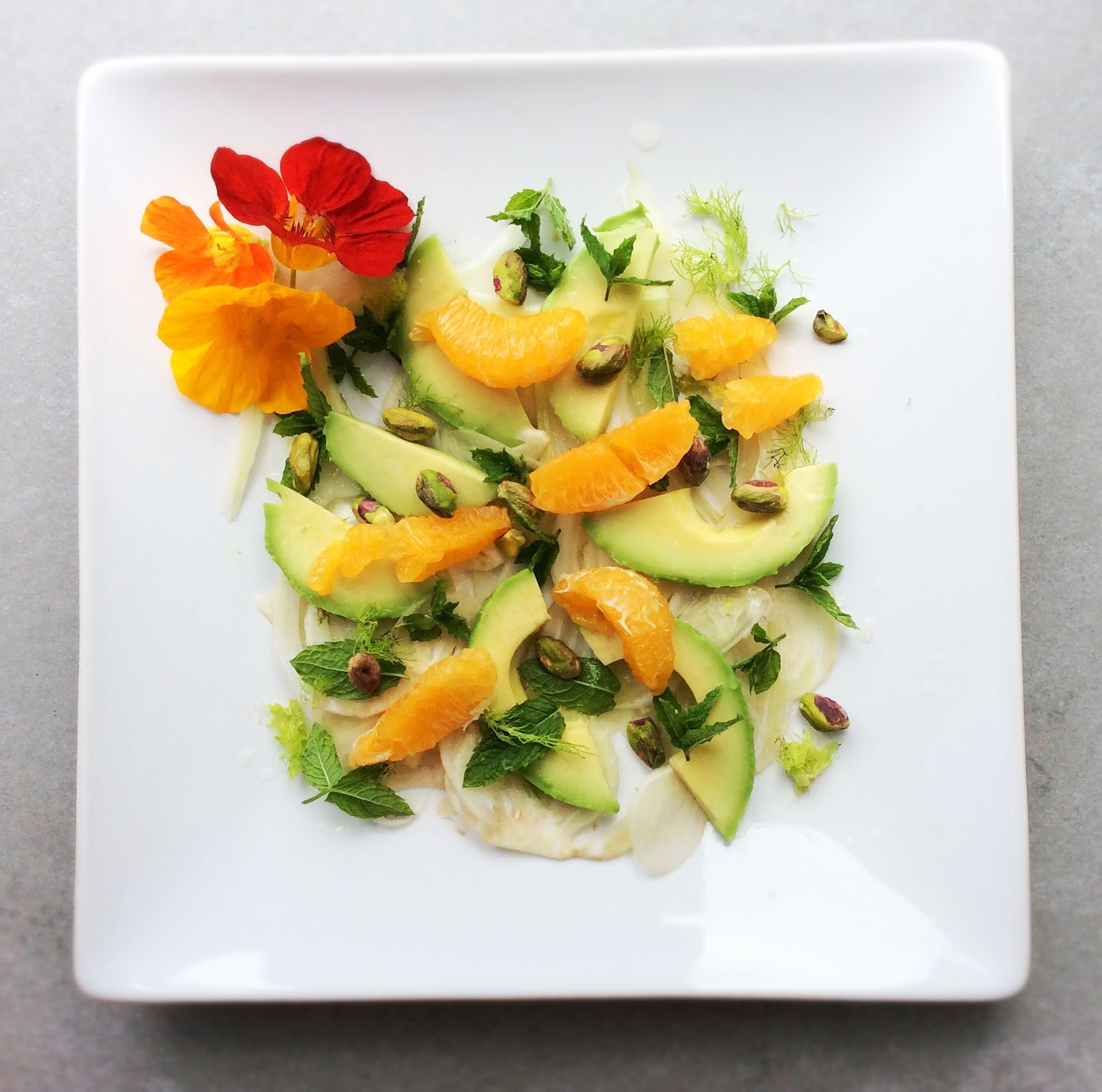 Shaved Fennel, Mint, Avocado, Orange and Pistachio Salad