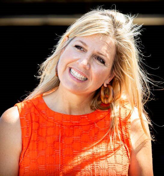 Queen Maxima wore a Natan summer dress in orange. The Queen visited technology facility TechnoHUB in Woerden