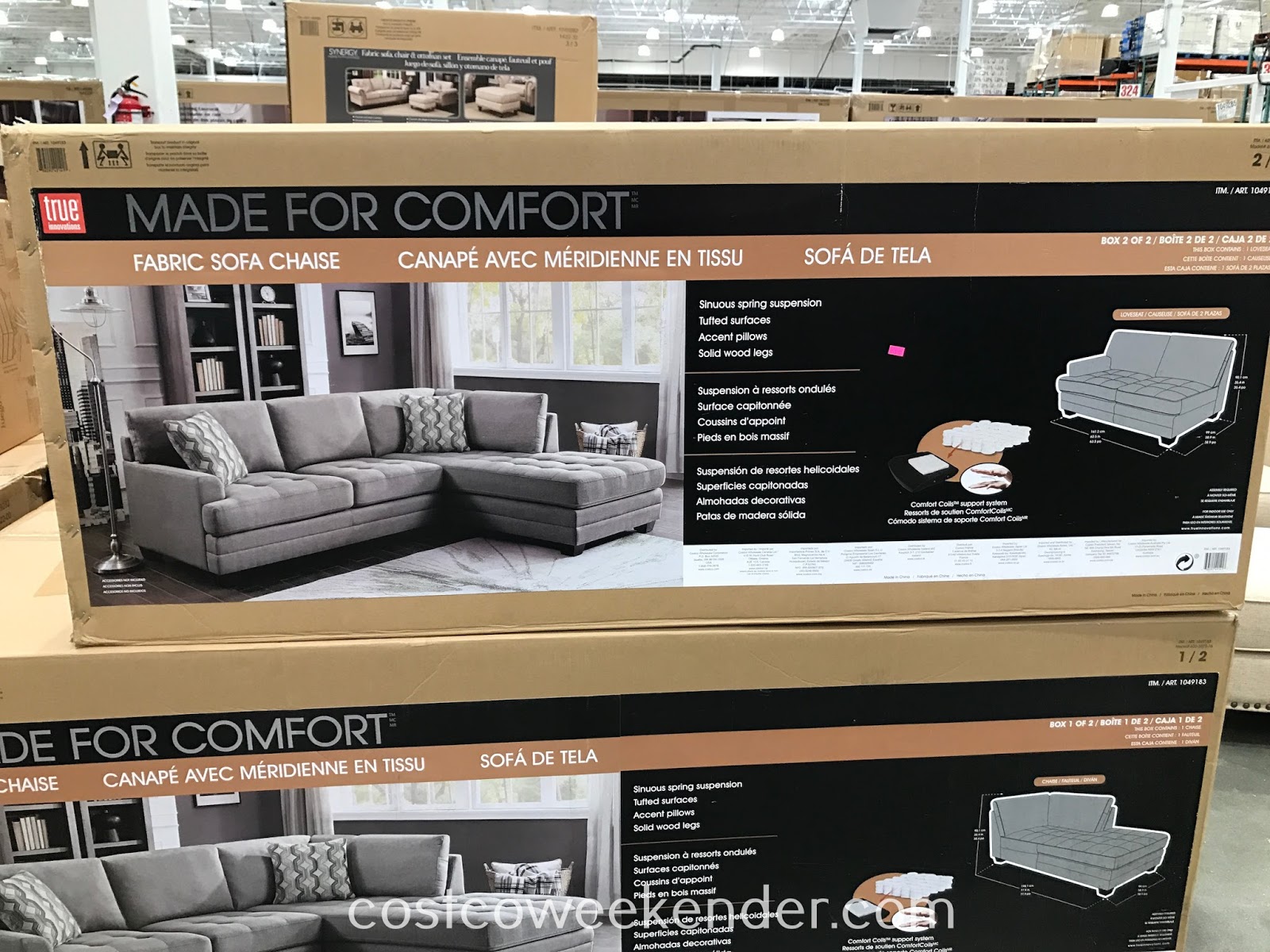 True Innovations Fabric Sofa Chaise Sectional Costco Weekender