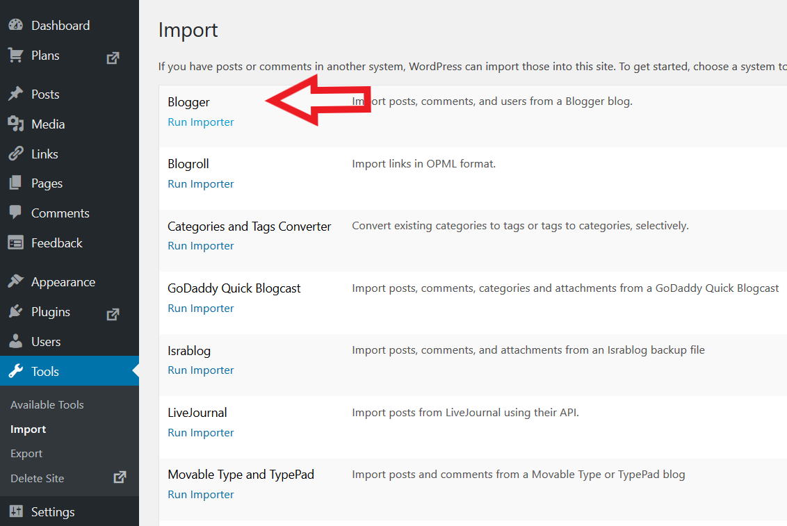 WordPress Blogger Import Settings