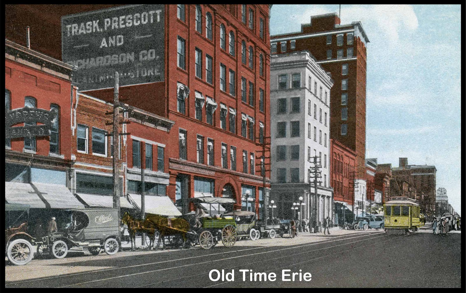 Old Time Erie 8th and State, Trask's Department Store and Trolley