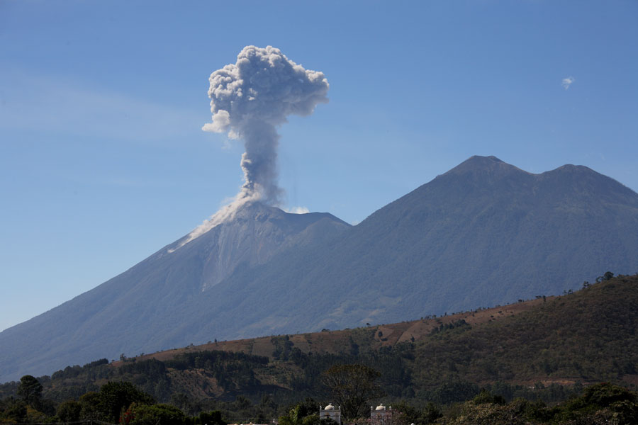 TBW Guatemala's Volcano of Fire Fuego spews lava and ash and has two