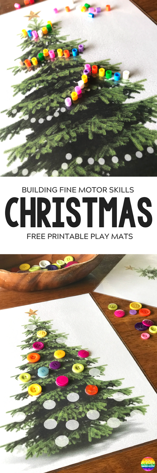 Christmas Fine Motor Skills Mats - build and strengthen fine motor skills with the help of these Christmas themed printable play mats | you clever monkey