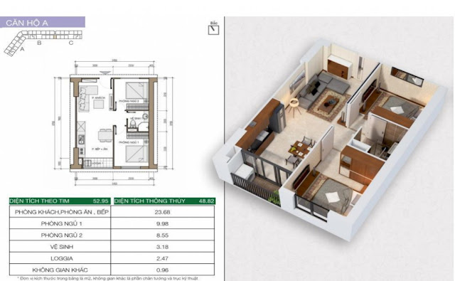 Căn hộ A - 48m2 - Xuân Mai Sparks Tower