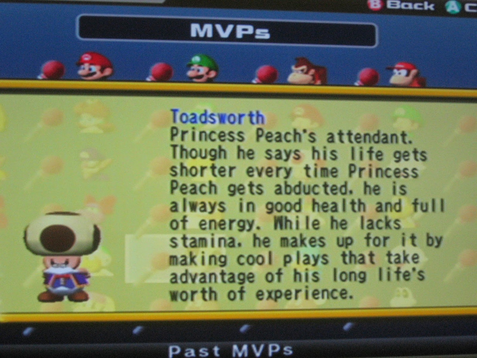 Toadsworth MVP Mario Super Star Baseball description records