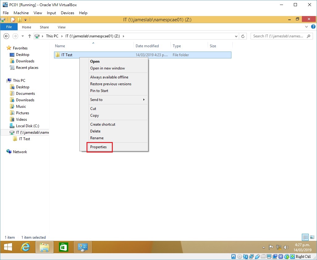 JamesPCSchool DFS Chapter 3 Test the Shared Folder "IT"