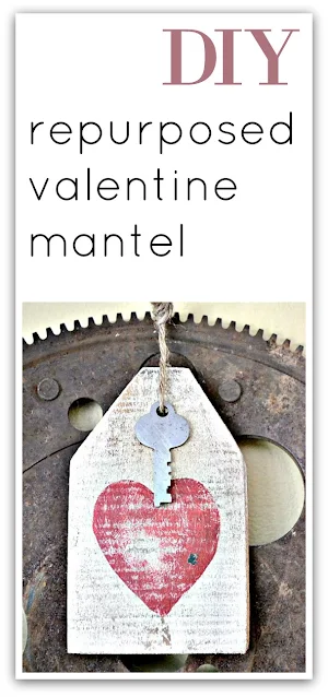wooden tag with heart and key pin with overlay