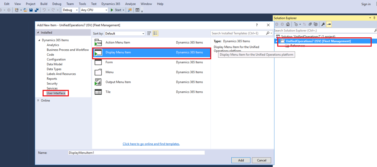 How to create menu and menu item in dynamics 365?