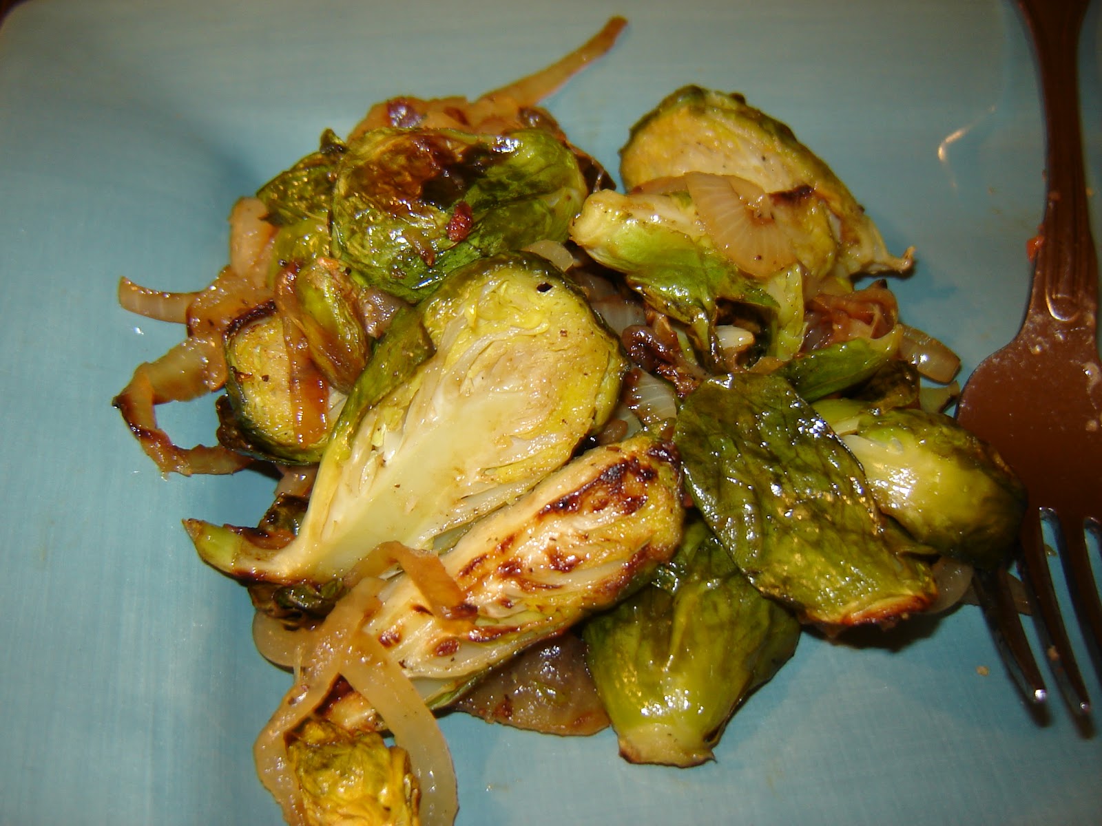 Dinner is Vegan Roasted Brussels Sprouts with Caramelized Onions and