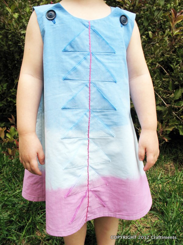 Craftiments Dippy Trippy Triangle Dress - Jumper made from a thrifted bed sheet and dip dyed for an ombre effect.