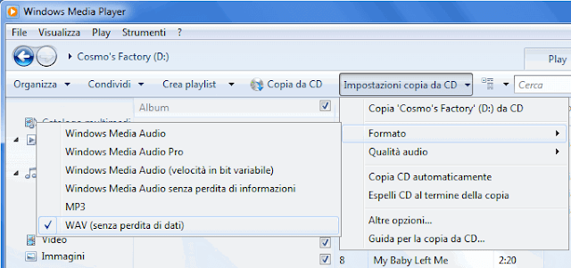 Copiare file in WAV da CD a PC con Windows Media Player