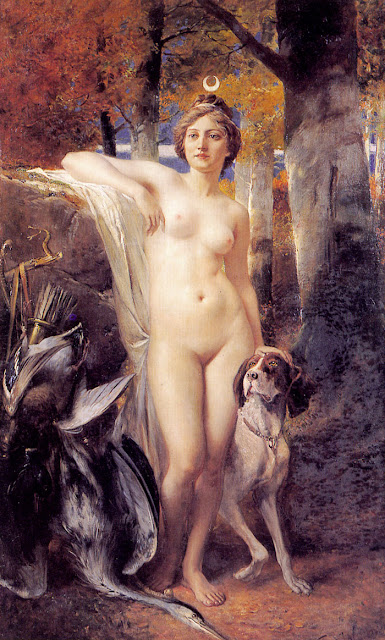 Aug
11 Classical Greece and Ancient
Greek Warfare - (2016) #169:
Ferdinand Wagner's Painting of
the Goddess, Artemis (Diana) The
following image by German
painter, Ferdinand Wagner is of
the ancient Greek goddess,
Artemis or as she is known by
her Roman equivalent, Diana.
Artemis is usually depicted with
a bow and arrow and one or more
animals that surround her and
this painting is no exception.
Ferdinand Wagner painting of
Artemis (Diana) ca. 1804