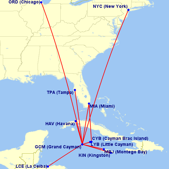 Cayman Airways Route Map Utopia Airport: Cayman Aviation In Stamps