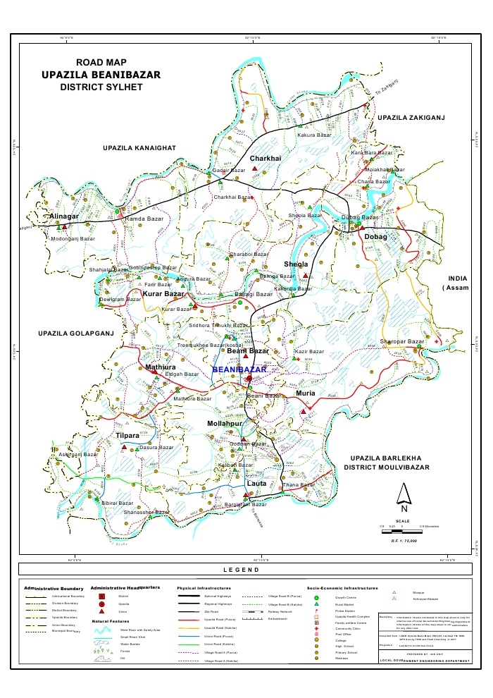 Beanibazar Upazila Road Map Sylhet District Bangladesh