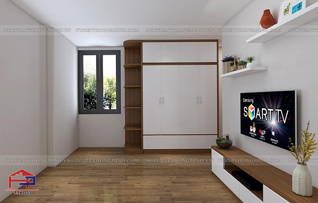 Mẫu tủ quần áo gỗ ép phủ melamine với thiết kế 4 cánh nhỏ gọn, tiện lợi nhà anh Hiển - CC Bộ công an tu-quan-ao-go-ep-loai-nho-8