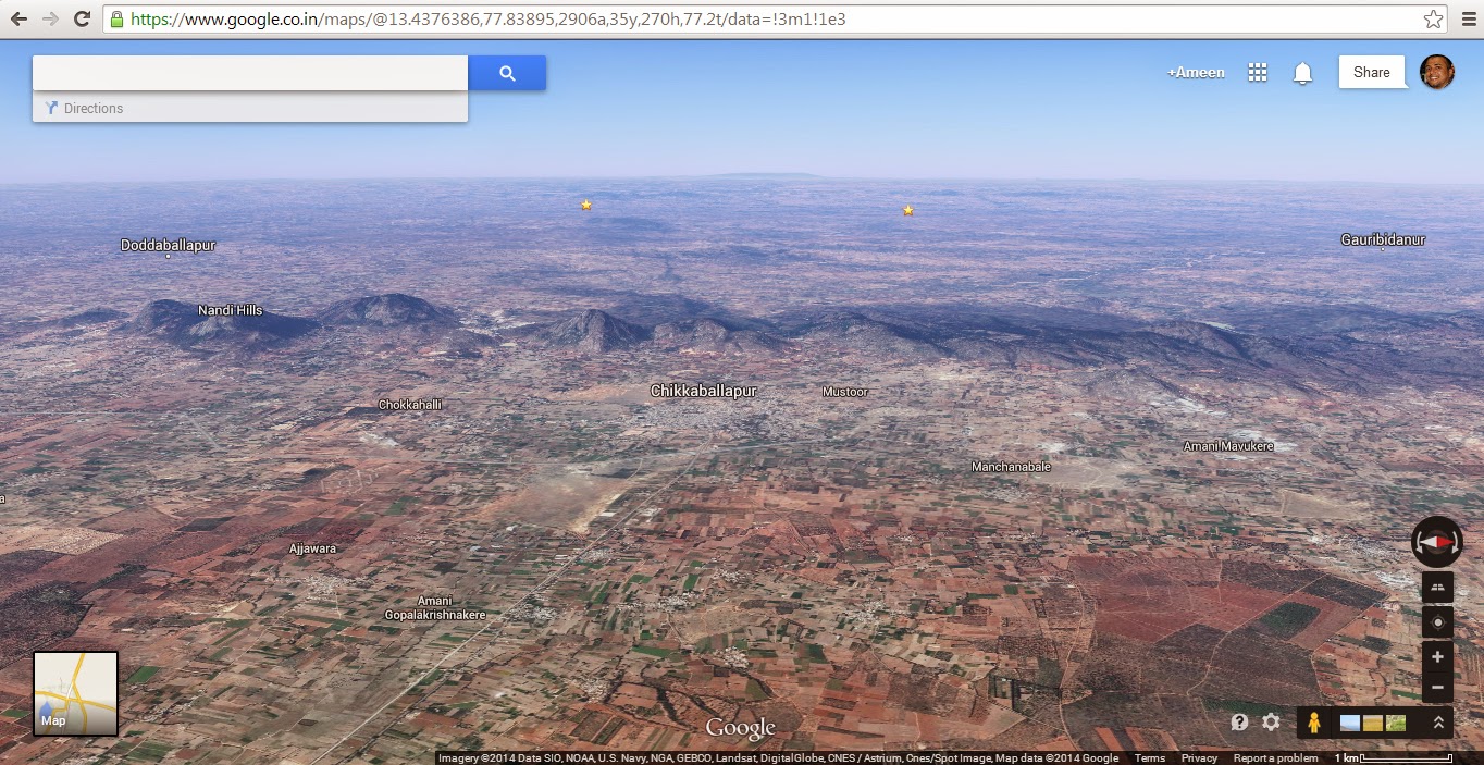 A 'Google earth' snapshot (seen from east) of the small range of Closepete granite hills that has Nandi Hill to its south nandi hills, bangalore tourism, nandi durga, bangalore hill station, bangalore forest, bangalore wilderness, chikka ballapur, incredible india, bengaluru