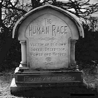 o piatra funerara pe care scrie "rasa umana"