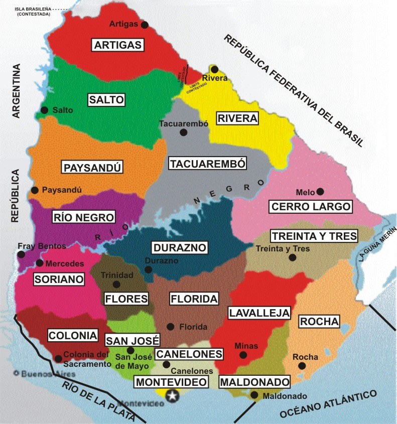 Mapas del Mundo: Mapa de Uruguay con todos los Nombres