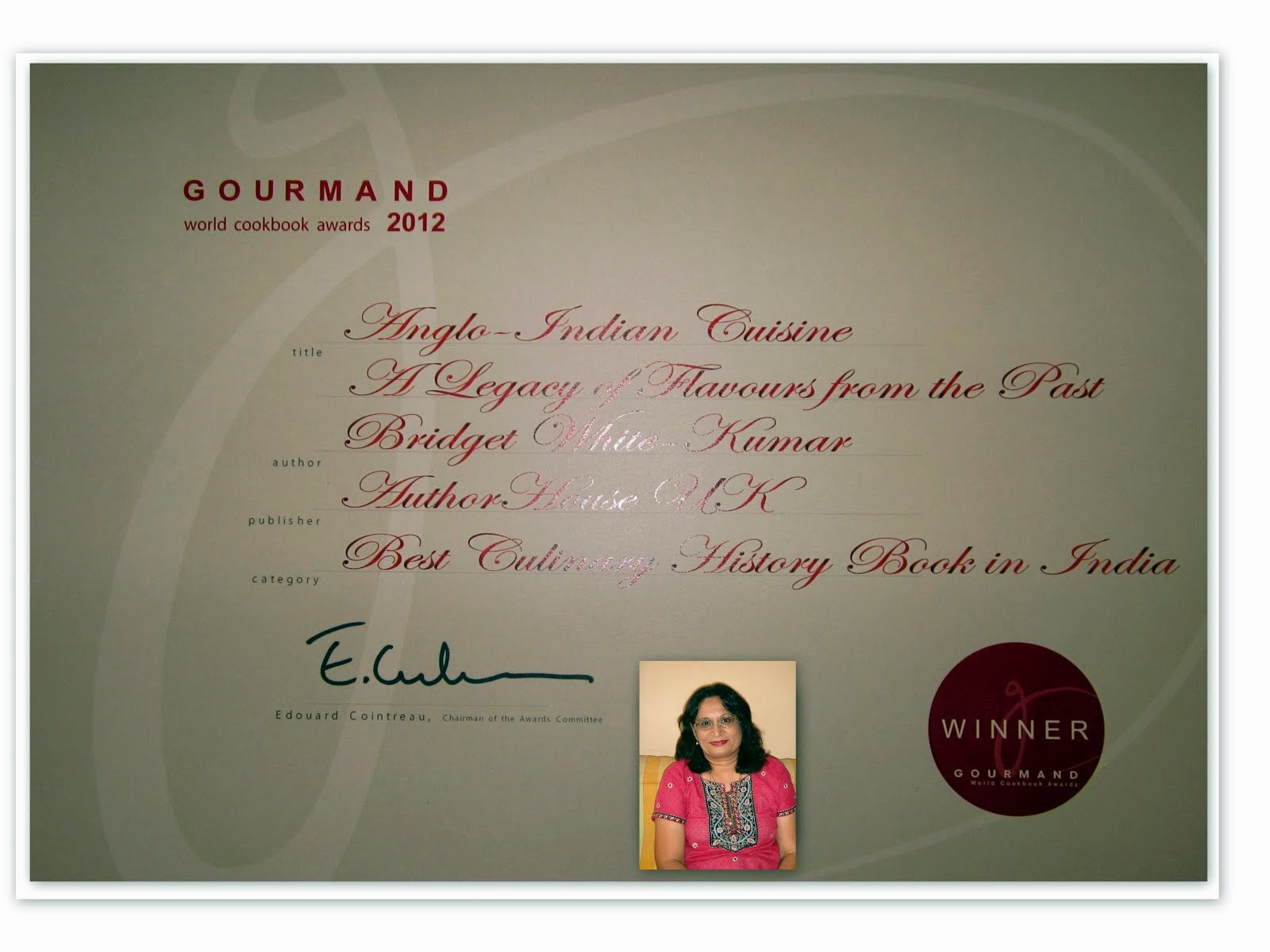 Certificate from GOURMAND WORLD COOK BOOK AWARDS 2012