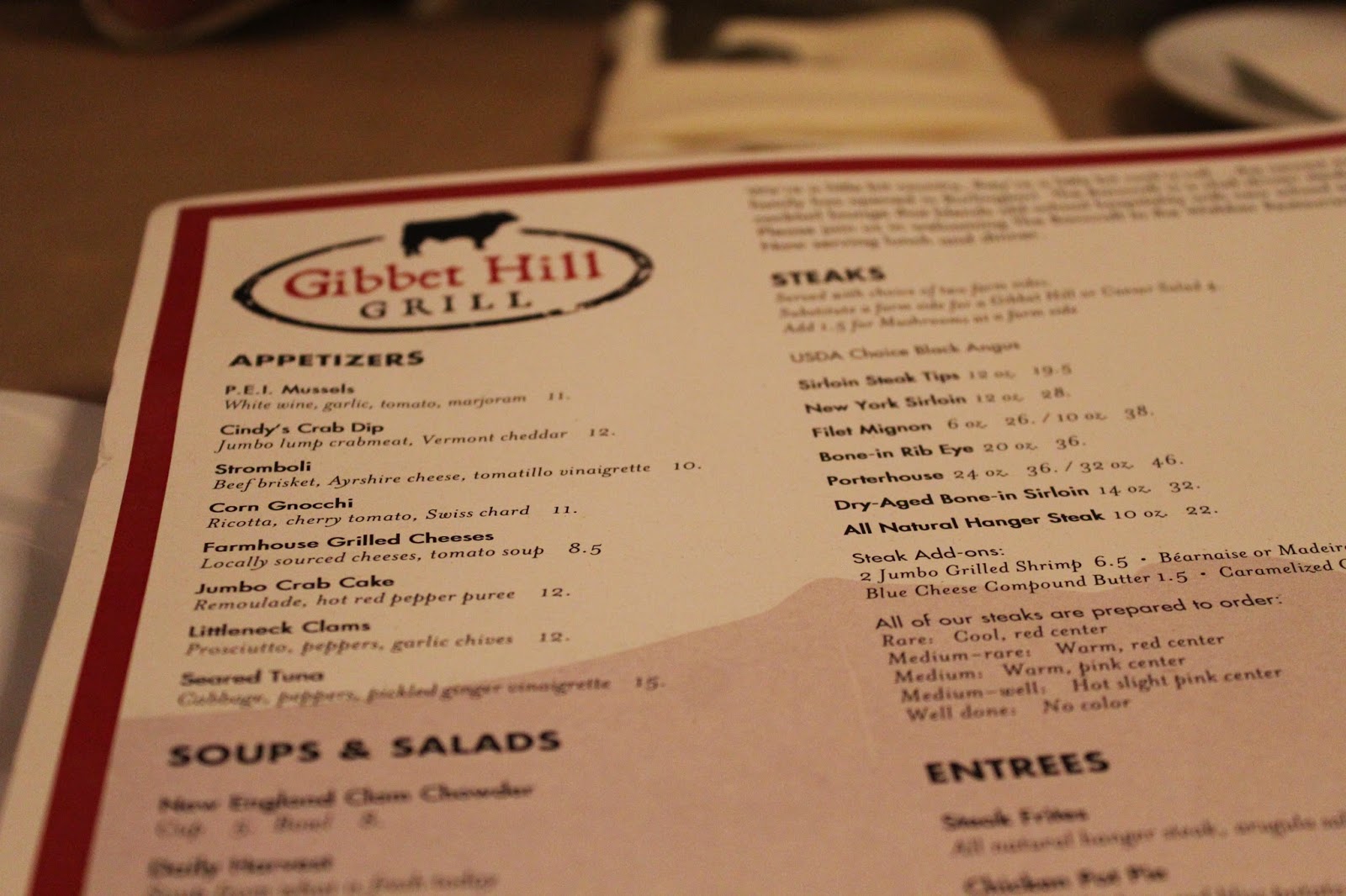 Delicious Dishings Dinner At Gibbet Hill Grill, Groton, Mass.