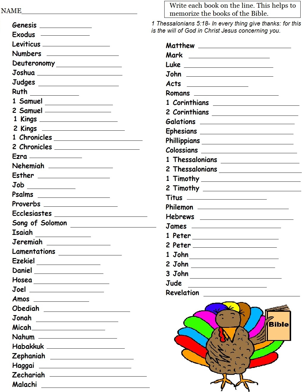 Printable Books Of The Bible Activity Sheet