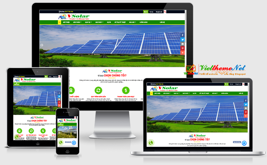VSolar - Mẫu giao diện website nền tảng Blogger Google dành cho kinh doanh Điện năng lượng mặt trời